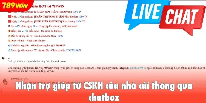 Nhận trợ giúp từ CSKH của nhà cái thông qua chatbox